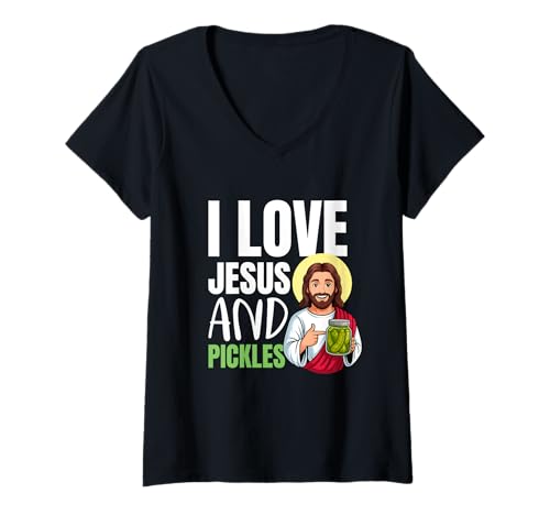 Damen Jesus And Pickles Gurkenliebhaber Christian T-Shirt mit V-Ausschnitt Damen Jesus And Pickles Gurkenliebhaber Christian T-Shirt mit V-Ausschnitt von Jesus And Pickles Christian Cucumber Lovers