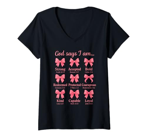 Damen Kokette Schleife Bibelvers Christian Jesus Christus Mädchen Frauen T-Shirt mit V-Ausschnitt Damen Kokette Schleife Bibelvers Christian Jesus Christus Mädchen Frauen T-Shirt mit V-Ausschnitt von Jesus Bible Coquette Religion Prayer Bow Youth