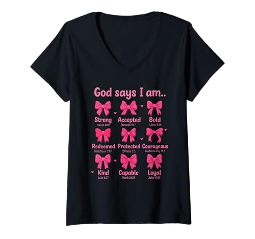 Damen Kokette Schleife Bibelvers Christian Jesus Christus Mädchen Frauen T-Shirt mit V-Ausschnitt Damen Kokette Schleife Bibelvers Christian Jesus Christus Mädchen Frauen T-Shirt mit V-Ausschnitt von Jesus Bible Coquette Religion Prayer Bow Youth