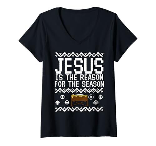 Damen Jesus ist der Grund für die Jahreszeit, Weihnachten Kirche T-Shirt mit V-Ausschnitt Damen Jesus ist der Grund für die Jahreszeit, Weihnachten Kirche T-Shirt mit V-Ausschnitt von Jesus Christmas Christian Nativity By DoodleRob