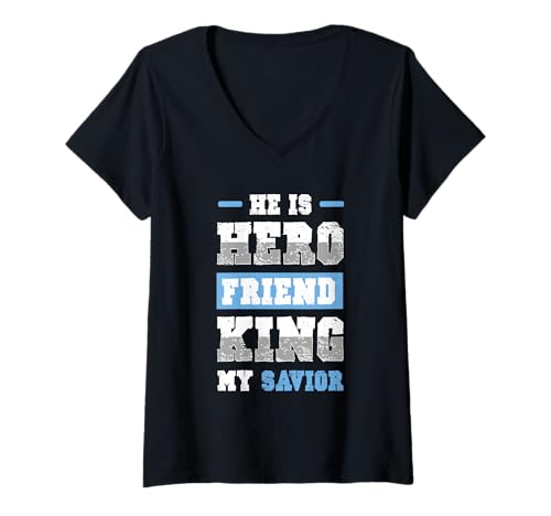 Damen Hero King Friend Jesus Bible Verse Shirt T-Shirt mit V-Ausschnitt Damen Hero King Friend Jesus Bible Verse Shirt T-Shirt mit V-Ausschnitt von Jesus Christus Glaube Kreuz Christ Geschenk Gebet