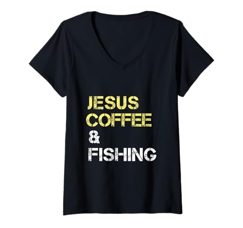 Damen Angelbekleidung für christliche Kaffeetrinker T-Shirt mit V-Ausschnitt Damen Angelbekleidung für christliche Kaffeetrinker T-Shirt mit V-Ausschnitt von Jesus Coffee And Fishing