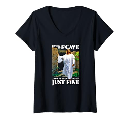 Damen Jesus kommt aus meiner Höhle und mir geht es gut T-Shirt mit V-Ausschnitt Damen Jesus kommt aus meiner Höhle und mir geht es gut T-Shirt mit V-Ausschnitt von Jesus Coming Out Of My Cave And I've Been Doing