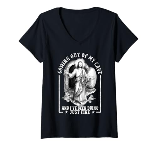 Damen Jesus kommt aus meiner Höhle und Mir geht es gut T-Shirt mit V-Ausschnitt Damen Jesus kommt aus meiner Höhle und Mir geht es gut T-Shirt mit V-Ausschnitt von Jesus Coming Out Of My Cave Doing Just Fine