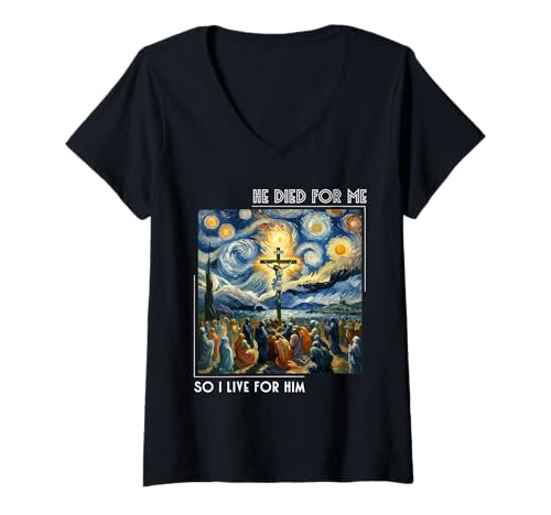 Damen Jesus ist für Mich gestorben Jetzt lebe ich für ihn Sternennachtstil T-Shirt mit V-Ausschnitt Damen Jesus ist für Mich gestorben Jetzt lebe ich für ihn Sternennachtstil T-Shirt mit V-Ausschnitt von Jesus Died For Me Men Women Starry Night VanGogh