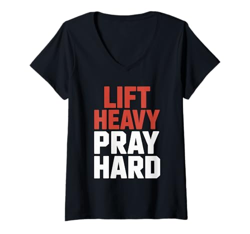 Damen Jesus Tshirt Fitness Gym Christentum Christ Cross Kreuz T-Shirt mit V-Ausschnitt von Jesus Geschenk Christentum Bibel Kirche Fitness