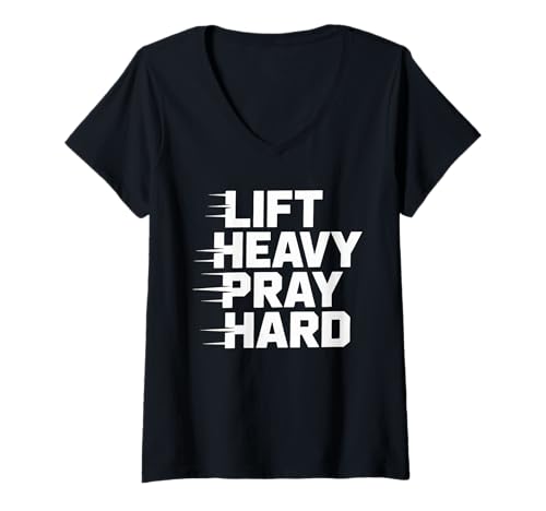 Damen Jesus Tshirt Fitness Gym Christentum Christ Cross Kreuz T-Shirt mit V-Ausschnitt von Jesus Geschenk Christentum Bibel Kirche Fitness