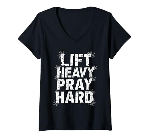 Damen Jesus Tshirt Fitness Gym Christentum Christ Cross Kreuz T-Shirt mit V-Ausschnitt von Jesus Geschenk Christentum Bibel Kirche Fitness