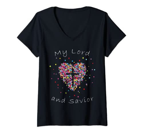 Damen Savior Jesus Glaube Kreuz Herz Bibel Gott Geschenkidee T-Shirt mit V-Ausschnitt Damen Savior Jesus Glaube Kreuz Herz Bibel Gott Geschenkidee T-Shirt mit V-Ausschnitt von Jesus Gott Kirche Bibel Christliche Geschenke