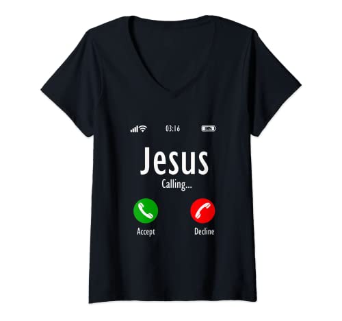 Damen Jesus ruft - Christian T T-Shirt mit V-Ausschnitt von Jesus Is Calling - Christian T