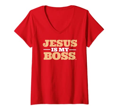 Damen Jesus ist mein Boss T-Shirt T-Shirt mit V-Ausschnitt Damen Jesus ist mein Boss T-Shirt T-Shirt mit V-Ausschnitt von Jesus Is My Boss Shirts