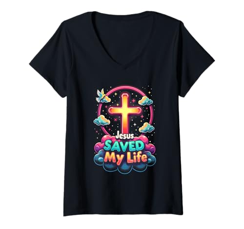Damen Jesus Saved My Life Cross Christians Bible Religious T-Shirt mit V-Ausschnitt Damen Jesus Saved My Life Cross Christians Bible Religious T-Shirt mit V-Ausschnitt von Jesus Kreuz Kleidung