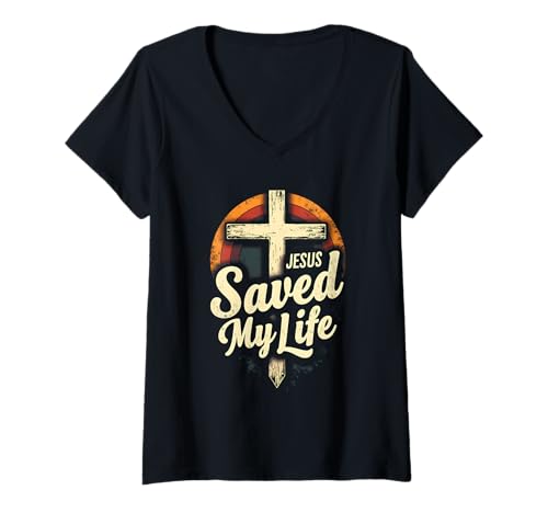 Damen Jesus Saved My Life Cross Christians Bible Religious T-Shirt mit V-Ausschnitt Damen Jesus Saved My Life Cross Christians Bible Religious T-Shirt mit V-Ausschnitt von Jesus Kreuz Kleidung
