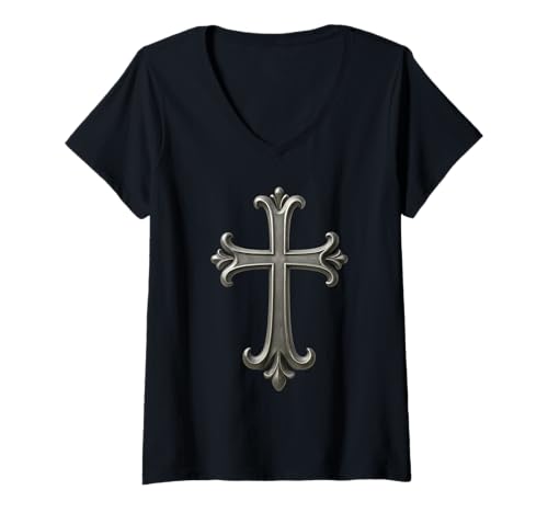 Damen Episches christliches Kreuz - Christentum T-Shirt mit V-Ausschnitt Damen Episches christliches Kreuz - Christentum T-Shirt mit V-Ausschnitt von Jesus Kreuz