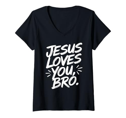 Damen Jesus Loves You Bro Handgeschrieben Christlicher Spruch T-Shirt mit V-Ausschnitt Damen Jesus Loves You Bro Handgeschrieben Christlicher Spruch T-Shirt mit V-Ausschnitt von Jesus Loves You Bro Christliche Message Glaube