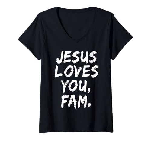 Damen Jesus liebt Dich Fam, Christ, Gläubiger, Glaube, Gott, religiös T-Shirt mit V-Ausschnitt Damen Jesus liebt Dich Fam, Christ, Gläubiger, Glaube, Gott, religiös T-Shirt mit V-Ausschnitt von Jesus Loves You Fam Apparel Co.