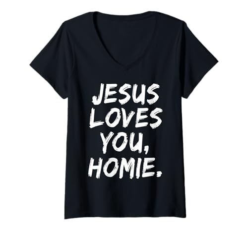 Damen Jesus liebt Dich Homie, christlicher Gläubiger, Glaube, Gott, religiös T-Shirt mit V-Ausschnitt Damen Jesus liebt Dich Homie, christlicher Gläubiger, Glaube, Gott, religiös T-Shirt mit V-Ausschnitt von Jesus Loves You Homie Apparel Co.