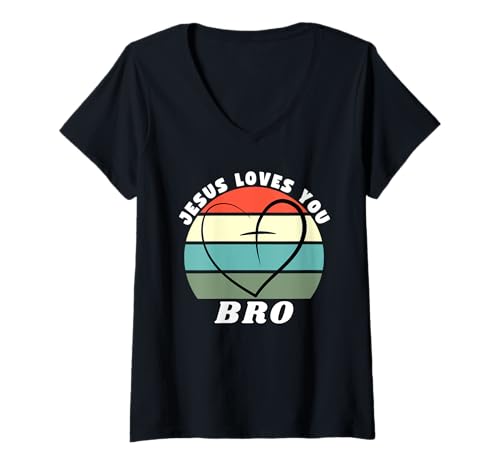 Damen Jesus Loves You Bro, Jesus Loves You Bruh, Lustiges Jesus Shirt T-Shirt mit V-Ausschnitt Damen Jesus Loves You Bro, Jesus Loves You Bruh, Lustiges Jesus Shirt T-Shirt mit V-Ausschnitt von Jesus Red Gold And Green