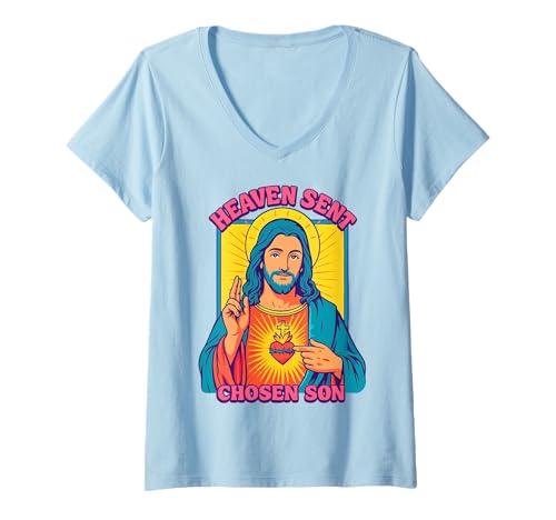 Damen Anime Jesus Heiliges Herz Christian Retro Pop Art T-Shirt mit V-Ausschnitt Damen Anime Jesus Heiliges Herz Christian Retro Pop Art T-Shirt mit V-Ausschnitt von Jesus Sacred Heart Christian Manga Retro Pop Art