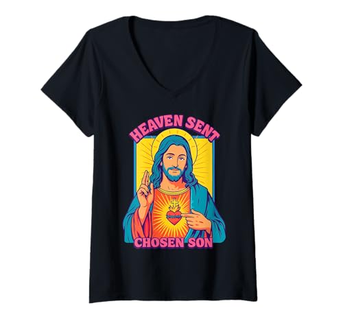 Damen Chosen Son Anime Jesus Heiliges Herz Christian Retro Pop Art T-Shirt mit V-Ausschnitt Damen Chosen Son Anime Jesus Heiliges Herz Christian Retro Pop Art T-Shirt mit V-Ausschnitt von Jesus Sacred Heart Christian Manga Retro Pop Art