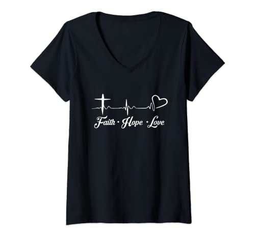 Damen Glaube - Liebe - Hoffnung - Zitat aus der Bibel - Jesus T-Shirt mit V-Ausschnitt von Jesus Shirt & Co.