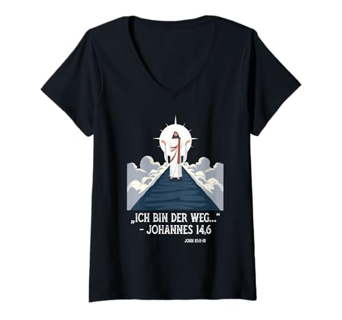 Damen Jesus zeigt den Weg Christlicher Spruch Glaube Christen T-Shirt mit V-Ausschnitt Damen Jesus zeigt den Weg Christlicher Spruch Glaube Christen T-Shirt mit V-Ausschnitt von Jesus Sprüche und Bibel Mode