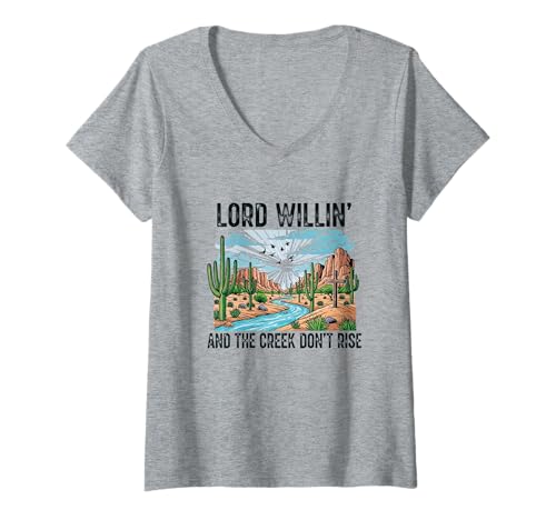 Damen God Willin' und der Bach geht Nicht auf T-Shirt mit V-Ausschnitt Damen God Willin' und der Bach geht Nicht auf T-Shirt mit V-Ausschnitt von Jesus Take tjhe Wheel