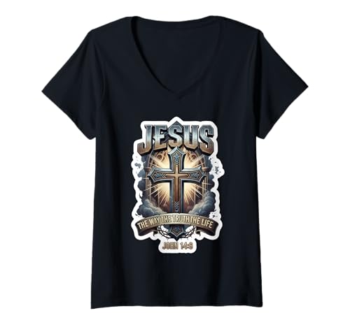 Damen Jesus The Way Truth Life John 14:6 Christian Bible Zitat T-Shirt mit V-Ausschnitt Damen Jesus The Way Truth Life John 14:6 Christian Bible Zitat T-Shirt mit V-Ausschnitt von Jesus The Way The Truth The Life Products