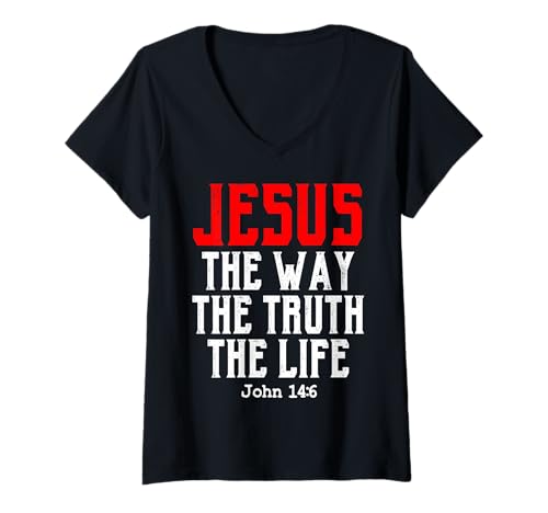 Damen Jesus Der Weg Wahrheit Leben Johannes 14:6 Christlicher Bibelvers Gott T-Shirt mit V-Ausschnitt Damen Jesus Der Weg Wahrheit Leben Johannes 14:6 Christlicher Bibelvers Gott T-Shirt mit V-Ausschnitt von Jesus The Way Truth Life John 14:6 Products