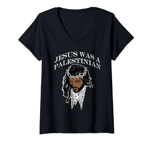 Damen Jesus Was A Palästinenser Jesus Keffiyeh Palästina Christian T-Shirt mit V-Ausschnitt Damen Jesus Was A Palästinenser Jesus Keffiyeh Palästina Christian T-Shirt mit V-Ausschnitt von Jesus Was A Palestinian Jesus Keffiyeh