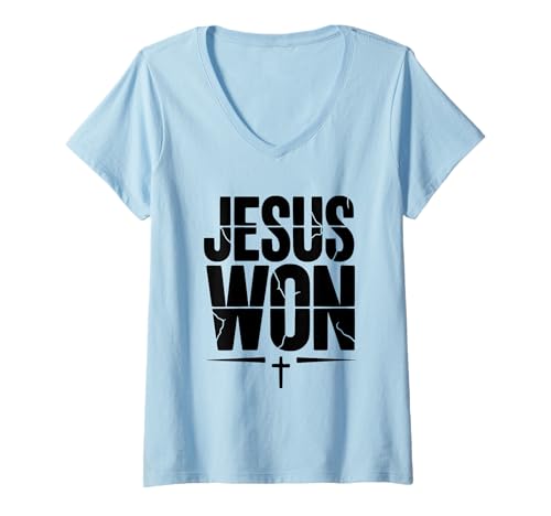 Damen Jesus hat den Sieg gewonnen: Kreuzgläubiger christlicher Glaube T-Shirt mit V-Ausschnitt Damen Jesus hat den Sieg gewonnen: Kreuzgläubiger christlicher Glaube T-Shirt mit V-Ausschnitt von Jesus Won Victory Cross Faith Christian Belief