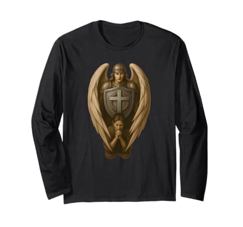 Angel Guarding Woman in Prayer Christian Praying Mother Langarmshirt Angel Guarding Woman in Prayer Christian Praying Mother Langarmshirt von Jesus is God Store