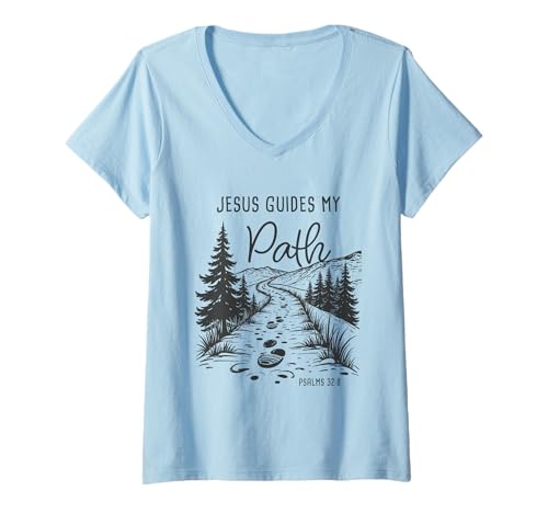 Damen Jesus Guides My Path – Psalm 32:8 Christian Faith Camping T-Shirt mit V-Ausschnitt Damen Jesus Guides My Path – Psalm 32:8 Christian Faith Camping T-Shirt mit V-Ausschnitt von Jesus is My Compass: Christian Faith Camping
