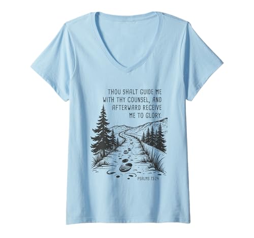 Damen Thou Shalt Guide Me – Psalms 73:24 Camping Faith T-Shirt mit V-Ausschnitt Damen Thou Shalt Guide Me – Psalms 73:24 Camping Faith T-Shirt mit V-Ausschnitt von Jesus is My Compass: Christian Faith Camping