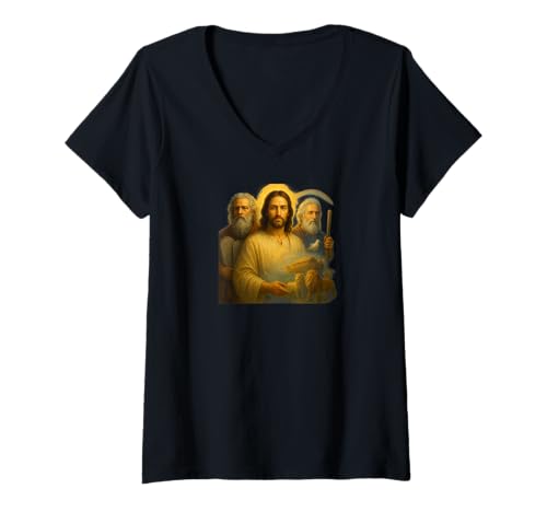 Damen Jesus, Moses und Noah, buntes biblisches Portrait, christlich T-Shirt mit V-Ausschnitt von Jesus is the Answer
