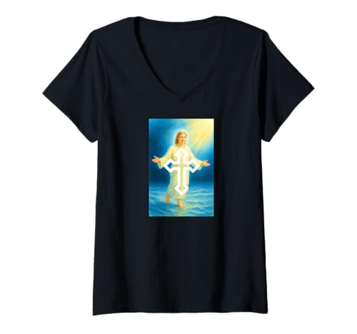 Damen Junges Jesus Kreuz Kunst | Christlicher Glaube spirituelles Symbol T-Shirt mit V-Ausschnitt Damen Junges Jesus Kreuz Kunst | Christlicher Glaube spirituelles Symbol T-Shirt mit V-Ausschnitt von Jesus is the Answer