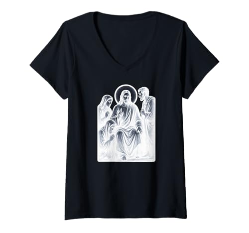 Damen Moment des Evangeliums: Jesus führt in ehrfürchtigem Licht Christliche Kunst T-Shirt mit V-Ausschnitt von Jesus is the Answer