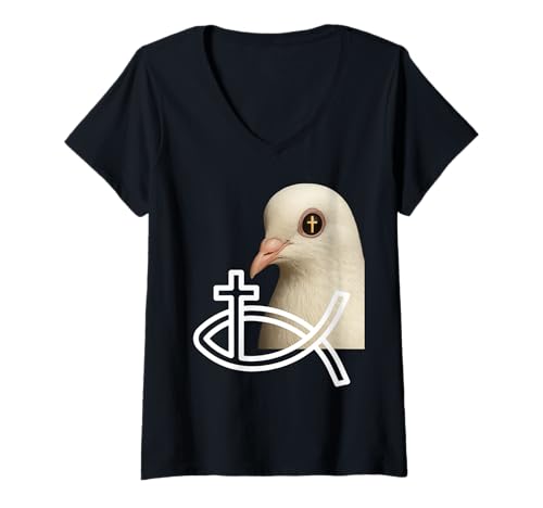 Damen Weißes Christ-Tauben-Porträt mit Kreuzreflexion im Auge T-Shirt mit V-Ausschnitt Damen Weißes Christ-Tauben-Porträt mit Kreuzreflexion im Auge T-Shirt mit V-Ausschnitt von Jesus is the Answer