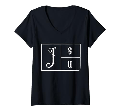 Damen Jesus subtiler christlicher minimaler religiöser Glaube JSU T-Shirt mit V-Ausschnitt Damen Jesus subtiler christlicher minimaler religiöser Glaube JSU T-Shirt mit V-Ausschnitt von Jesus ist König
