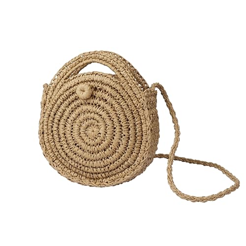 Jesustree Stroh Strandtasche Sommer Runde Vintage Handarbeit Umhängetasche Kreis böhmische Schultertaschen für Frauen Reisen Urlaub (Braun) von Jesustree