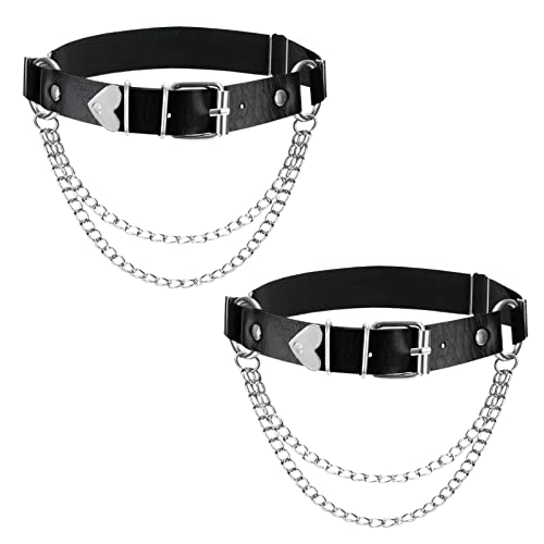 Jesustree Strumpfband, Leder Bein Strumpfgürtel, Verstellbar Beingürtel Punk Gothic Oberschenkel Ring Harness Suspender für Frauen Mädchen Damen Rave und Shows, Schwarz (2 Stück) von Jesustree