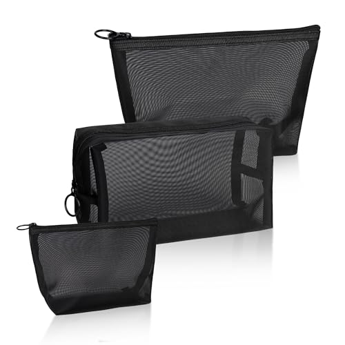 Mini Kosmetiktasche mit Reißverschluss, 3 Stück Kleine Kulturbeutel Multifunktionale Makeup Tasche Tragbare Reise Aufbewahrung Organizer für Damen Herren, Schwarz von Jesustree