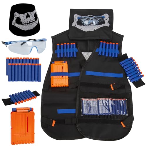 Taktische Weste Jacke Set Kinder für Nerf Guns Strike Elite Serie, Dschungel Tarnung Taktisch Vest Battle Weste Zubehör Kit mit 20 er Darts, Nachlade-Clips, Masken, Hand-Armband und Schutzbrille von Jesustree
