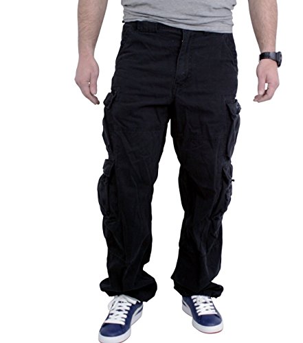 JET LAG 007 weite Cargo Hose Pant Herren div. Farben (28 - 44) inkl. FABFIVE Camo Schlüsselband (XXL(38)/30, Schwarz) von Jet Lag