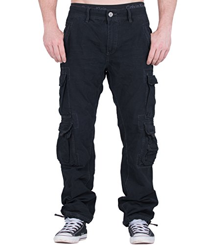 JETLAG 008 Herren Loose Fit Cargo Hose Pant div. Farben (30W/32L - 42W/34L) + BetterStylz Webgürtel (42W/34L, Schwarz) von Jet Lag