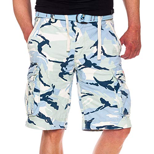 Jet Lag Cargo Shorts Take Off 8 Sky Blue Camouflage mit Canvas Gürtel, Größe:W40 von Jet Lag