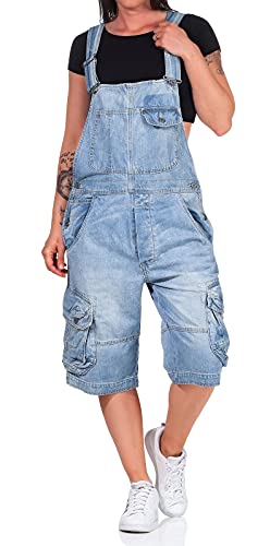 Jet Lag Damen Latzhose Overall Cargo Shorts mit Brusttasche TO3 denim bleached XL von Jet Lag