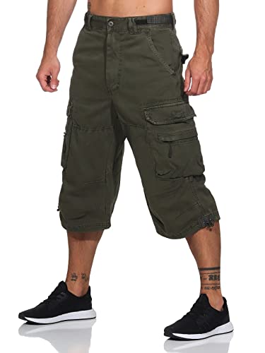 Jet Lag Herren 3/4 Cargo Shorts Safety B Kurze Hose mit Seitentaschen Olive 3XL von Jet Lag