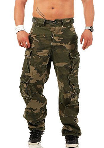 Jet Lag Herren Cargohose Hose 007 Loose-Fit Seitentaschen Dark Camouflage S/32 von Jet Lag