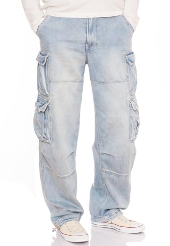 Jet Lag Herren Cargojeans 007 Relaxed Fit weites Bein, Farbe:Denim Bleached, Größe:5XL/34 von Jet Lag